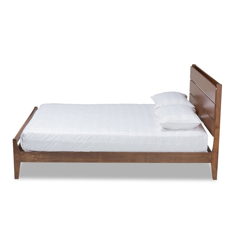 Pemberly Row Avena Queen Size Brown Wood Platform Bed Slatted Headboard