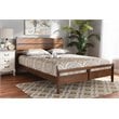 Pemberly Row Avena Queen Size Brown Wood Platform Bed Slatted Headboard