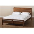 Pemberly Row Avena Queen Size Brown Wood Platform Bed Slatted Headboard