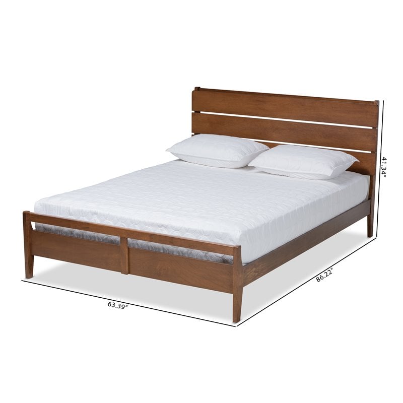 Pemberly Row Avena Queen Size Brown Wood Platform Bed Slatted Headboard