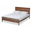Pemberly Row Avena Queen Size Brown Wood Platform Bed Slatted Headboard