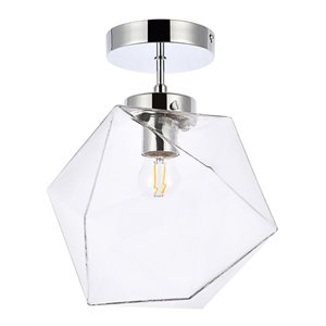 Pemberly Row 1-Light Metal Flush Mount with Clear Glass in Chrome