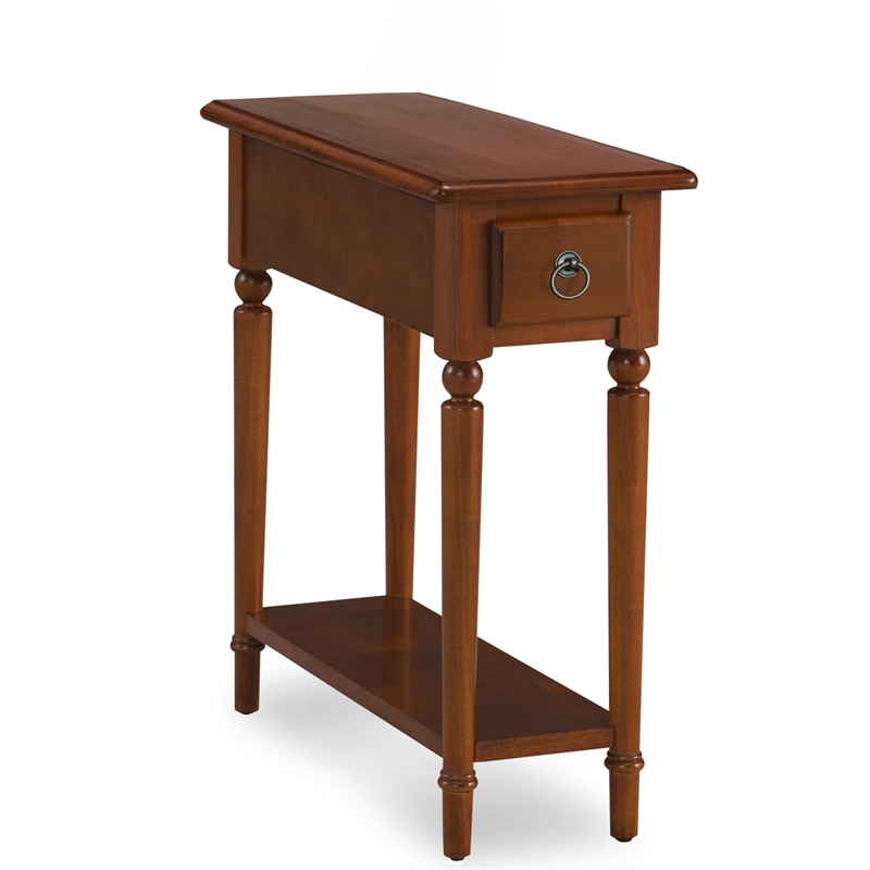 Pemberly Row 10 in Narrow Solid Wood Side Table with Drawer in Pecan