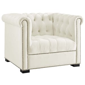 Pemberly Row Performance Velvet Accent Armchair in Ivory
