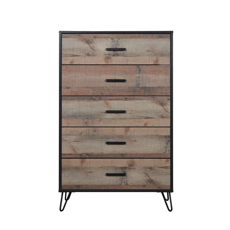 Pemberly Row Solid Wood 5-Drawer Chest Rustic Brown 104.63 lbs