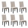 Pemberly Row Solid Wood Dining Chair Set of 6 in Natural Beige Upholstery