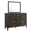 Pemberly Row Rubberwood 6-Drawer Dresser with Mirror in Nutmeg