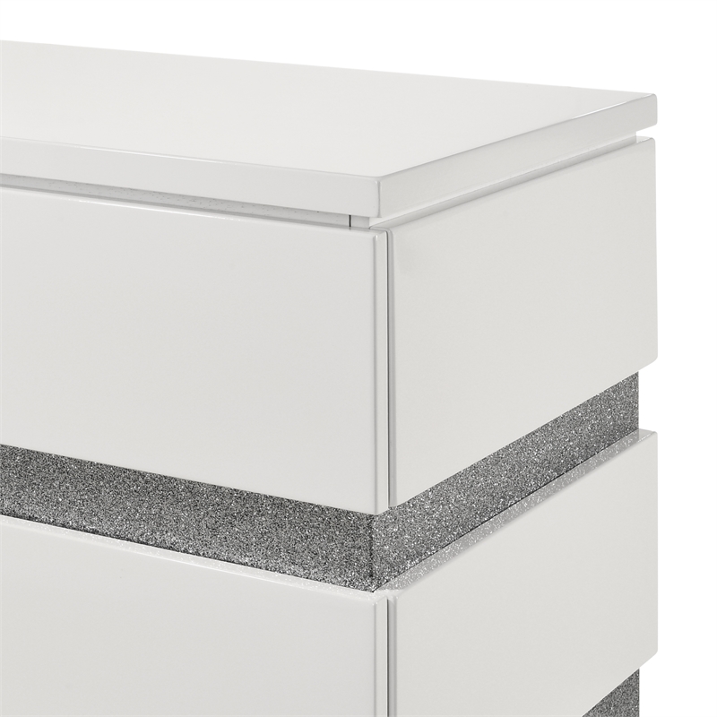 Pemberly Row Paradox 5-Drawer Chest in White Gloss Laminate