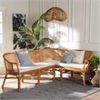Pemberly Row Handwoven Rattan L-Shaped Dining Bench Set