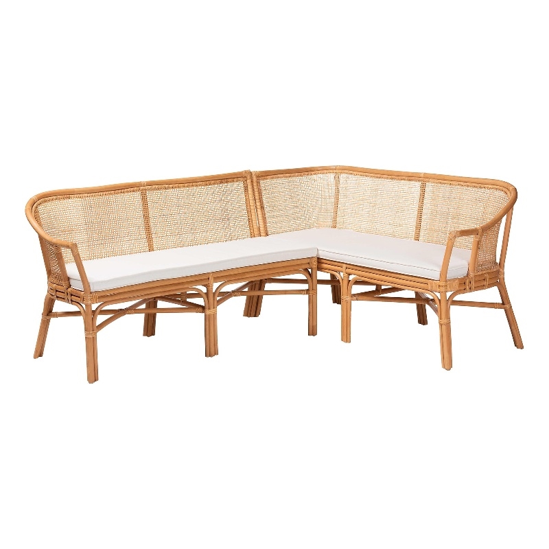 Pemberly Row Handwoven Rattan L-Shaped Dining Bench Set