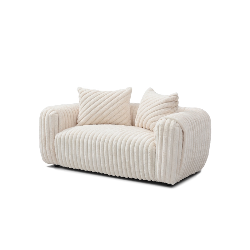 Pemberly Row Boucle Fabric Upholstered Loveseat in White