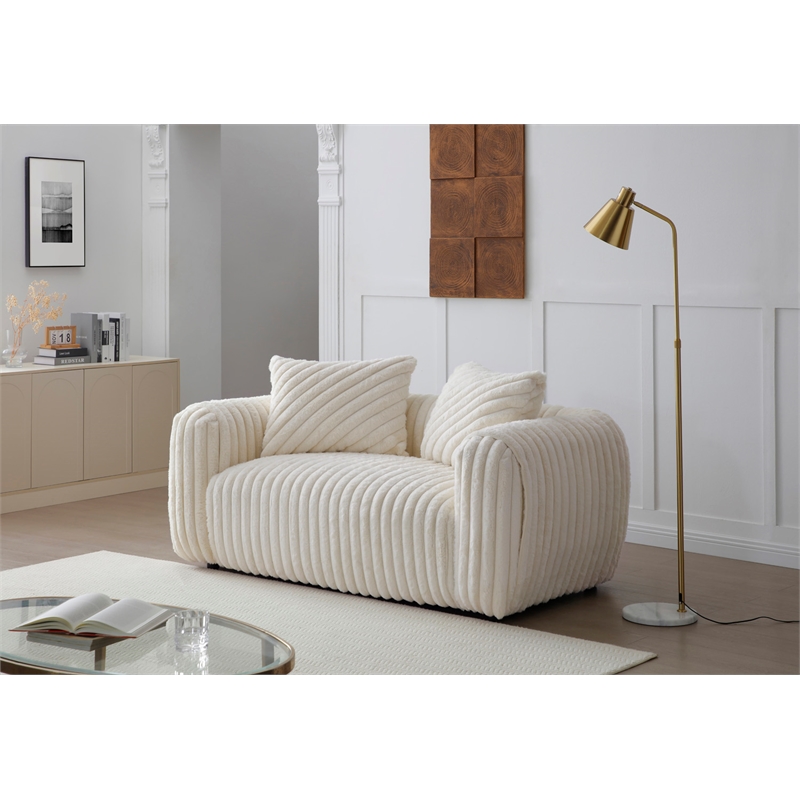 Pemberly Row Boucle Fabric Upholstered Loveseat in White