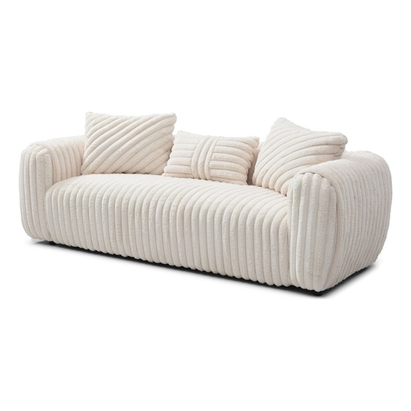 Pemberly Row Boucle Upholstered White Fabric Sofa