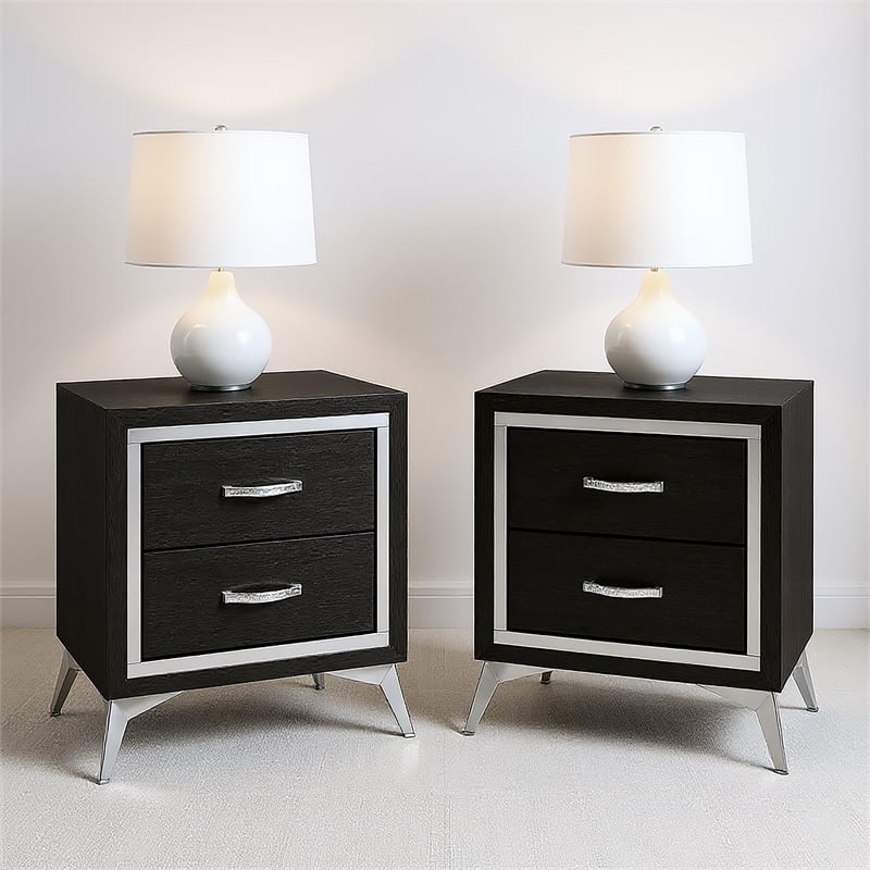 Pemberly Row 2-Drawer Nightstand (Set of 2) in Black Wood Finish