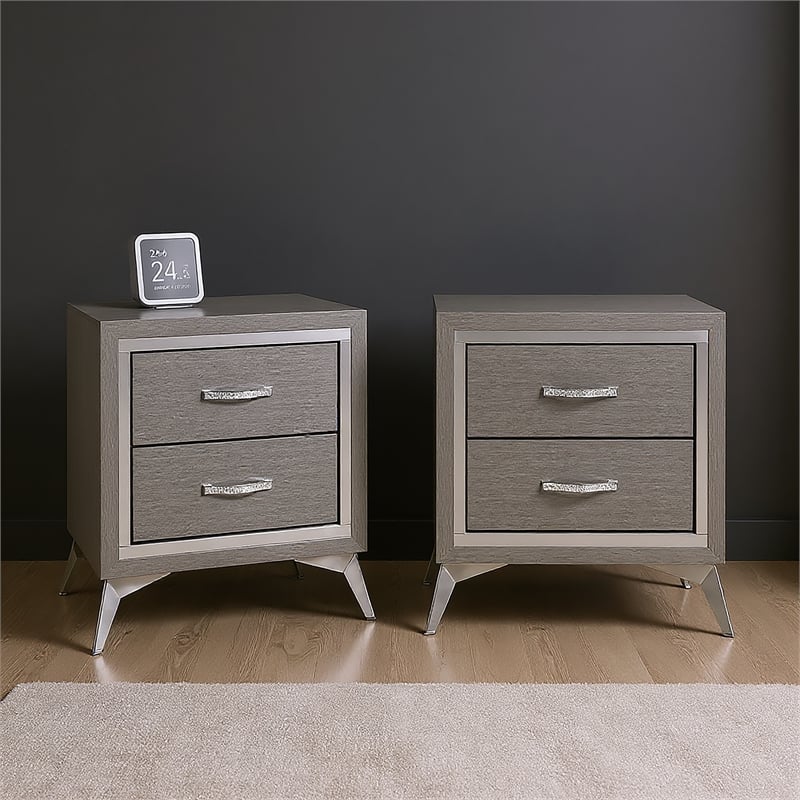 Pemberly Row 2-Drawer Nightstand (Set of 2) in Grey Wood Finish