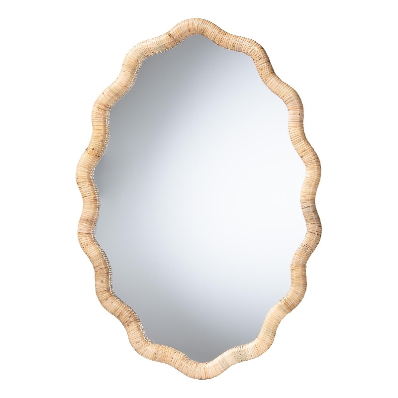 Pemberly Row Rasida Oval Wall Mirror with Scalloped Rattan Frame