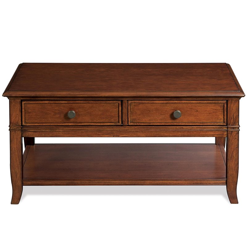 Pemberly Row Wood Coffee Table with Decorative Moldings in Burnished Cherry