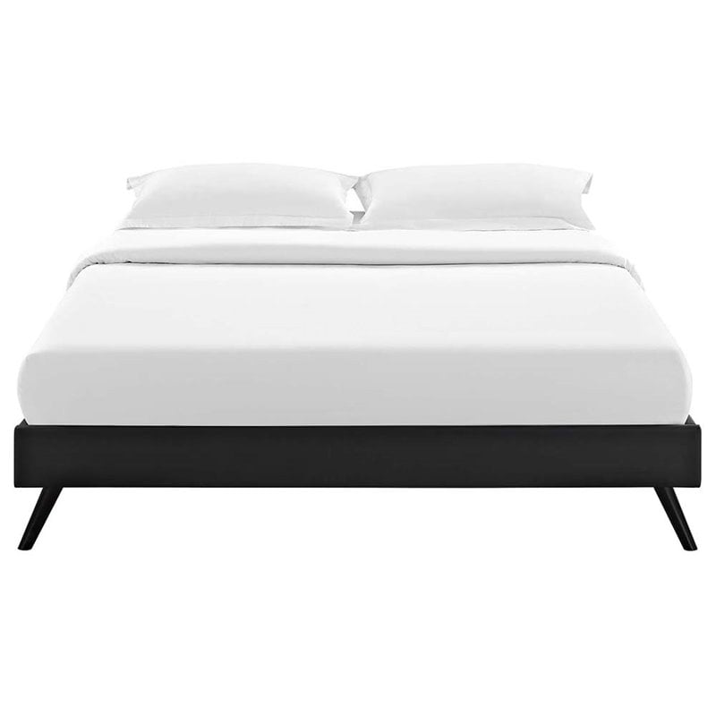 Pemberly Row Queen Vinyl Bed Frame with Splayed Wood Legs in Black