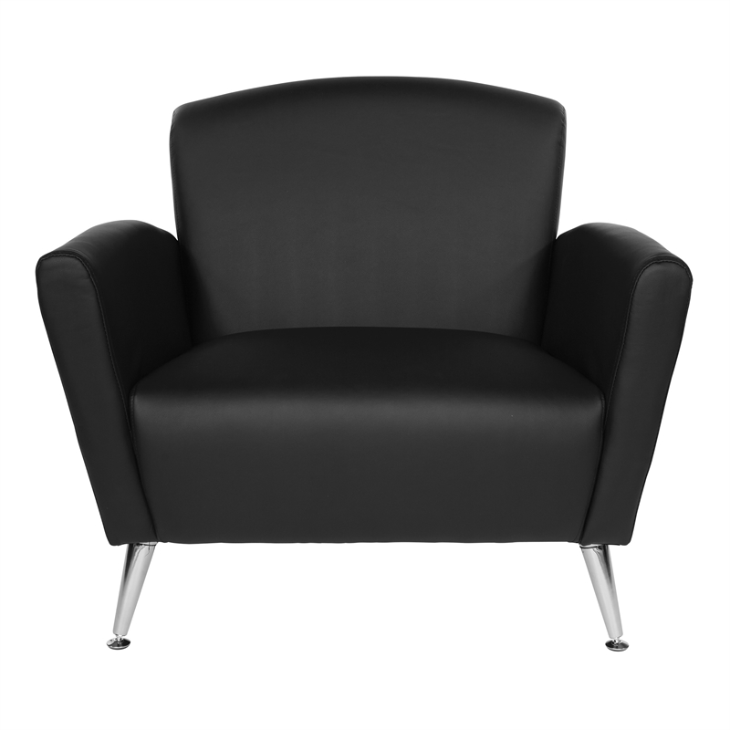 Pemberly Row Club Chair in Dillon Black Bonded Leather with Chrome Legs
