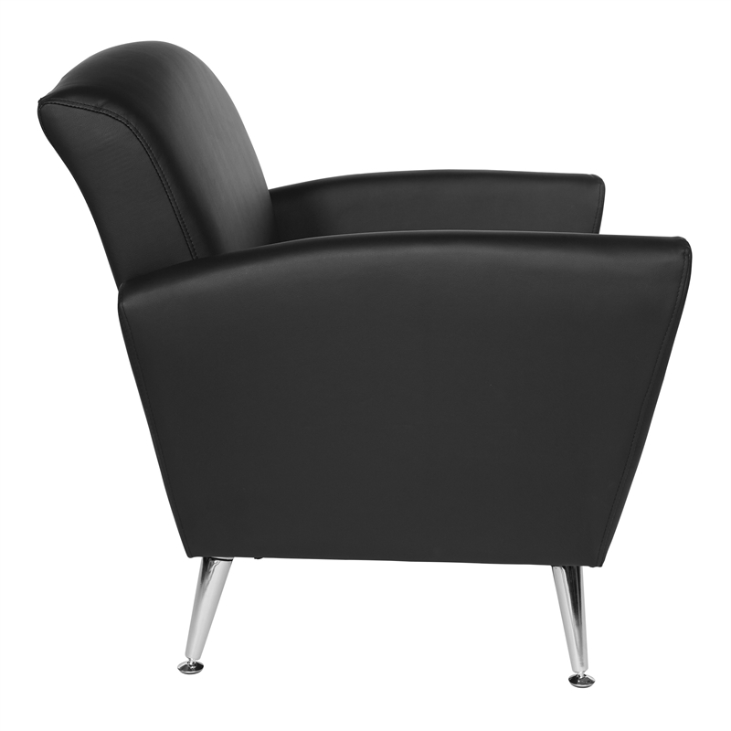 Pemberly Row Club Chair in Dillon Black Bonded Leather with Chrome Legs