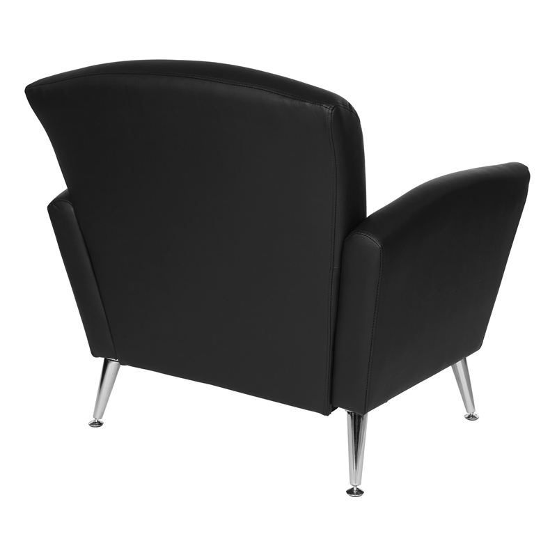 Pemberly Row Club Chair in Dillon Black Bonded Leather with Chrome Legs