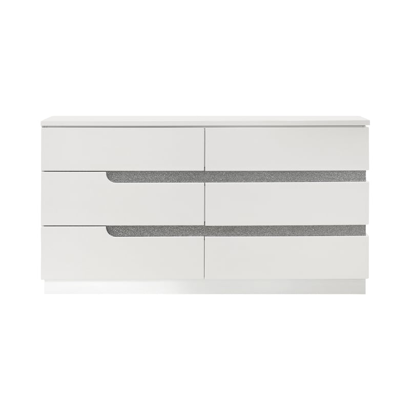 Pemberly Row Paradox 6-Drawer Dresser with White Gloss Laminate Finish