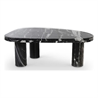 Pemberly Row Black Genuine Marble Coffee Table with Geometric Design