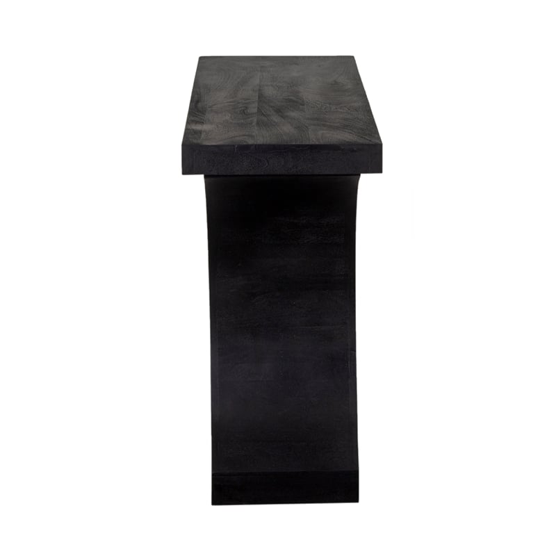 Pemberly Row Mango Wood Console Table in Black Finish with Geometric Base
