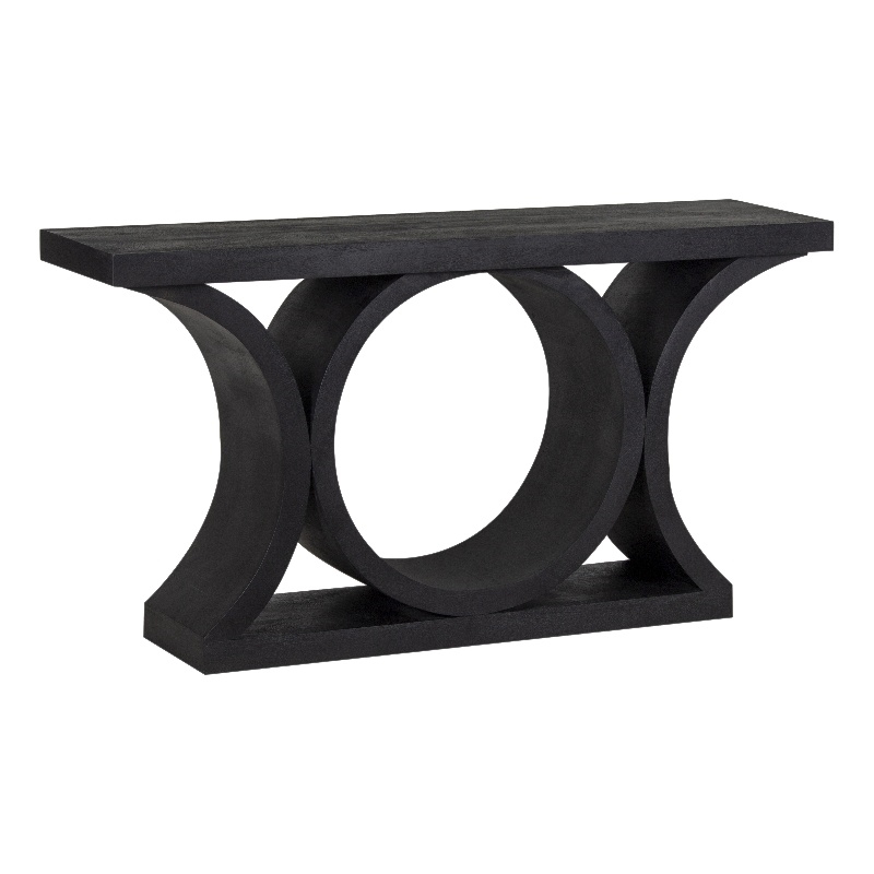 Pemberly Row Mango Wood Console Table in Black Finish with Geometric Base