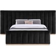 Pemberly Row Velvet Upholstered Queen Bed in Black with Wood Base
