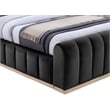 Pemberly Row Velvet Upholstered Queen Bed in Black with Wood Base