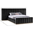 Pemberly Row Velvet Upholstered Queen Bed in Black with Wood Base
