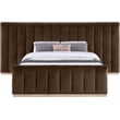 Pemberly Row Velvet Upholstered Queen Bed in Brown with Wood Base