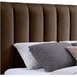 Pemberly Row Velvet Upholstered Queen Bed in Brown with Wood Base