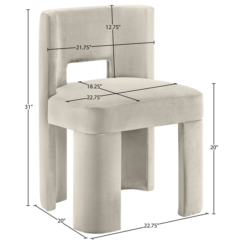 Pemberly Row Cream Velvet Dining Chair Set of 2 with Solid Wood Frame