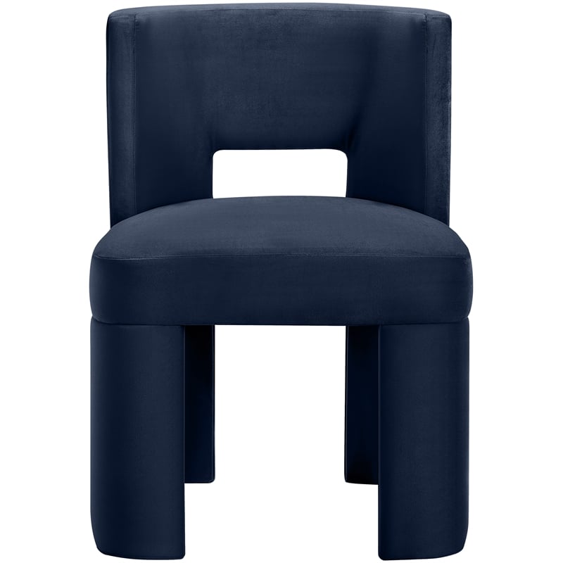 Pemberly Row Navy Velvet Dining Chair Set of 2 with Solid Wood Frame