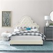 Pemberly Row Tufted Nailhead Velvet Queen Platform Bed in Ivory