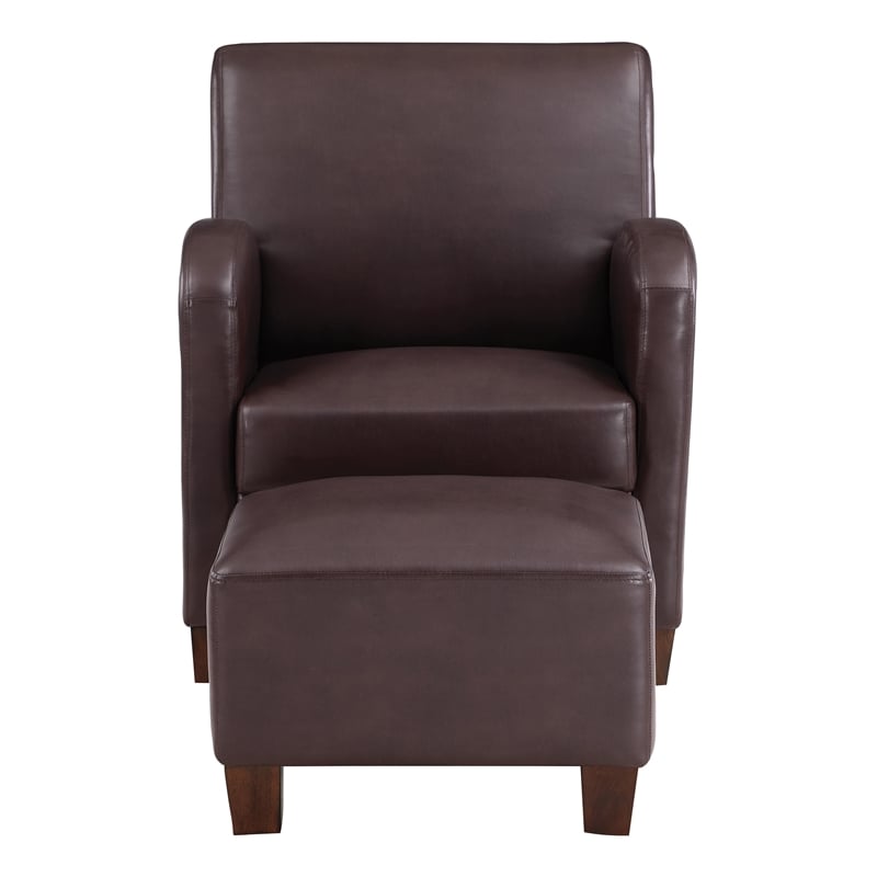 Pemberly Row Club Chair with Ottoman in Cocoa Faux Leather