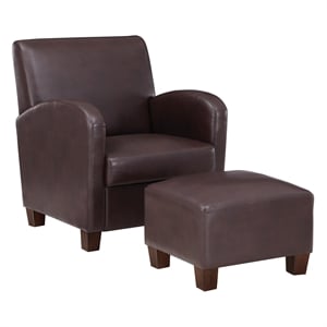 Pemberly Row Club Chair with Ottoman in Cocoa Faux Leather