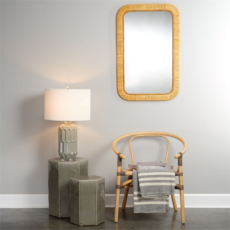 Pemberly Row Ceramic Side Table with Geometric Design in Gray