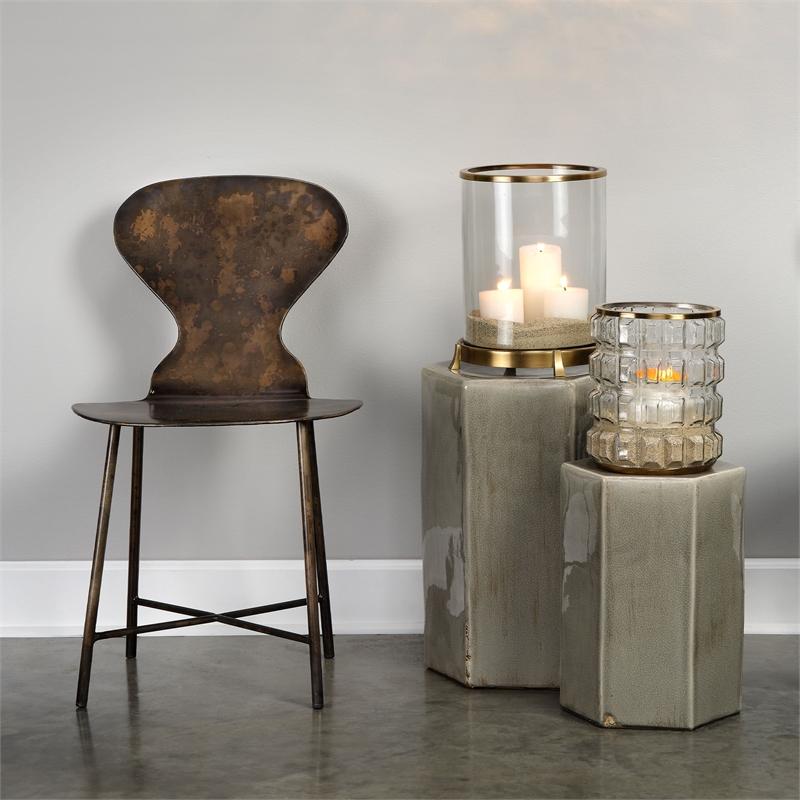 Pemberly Row Ceramic Side Table with Geometric Design in Gray