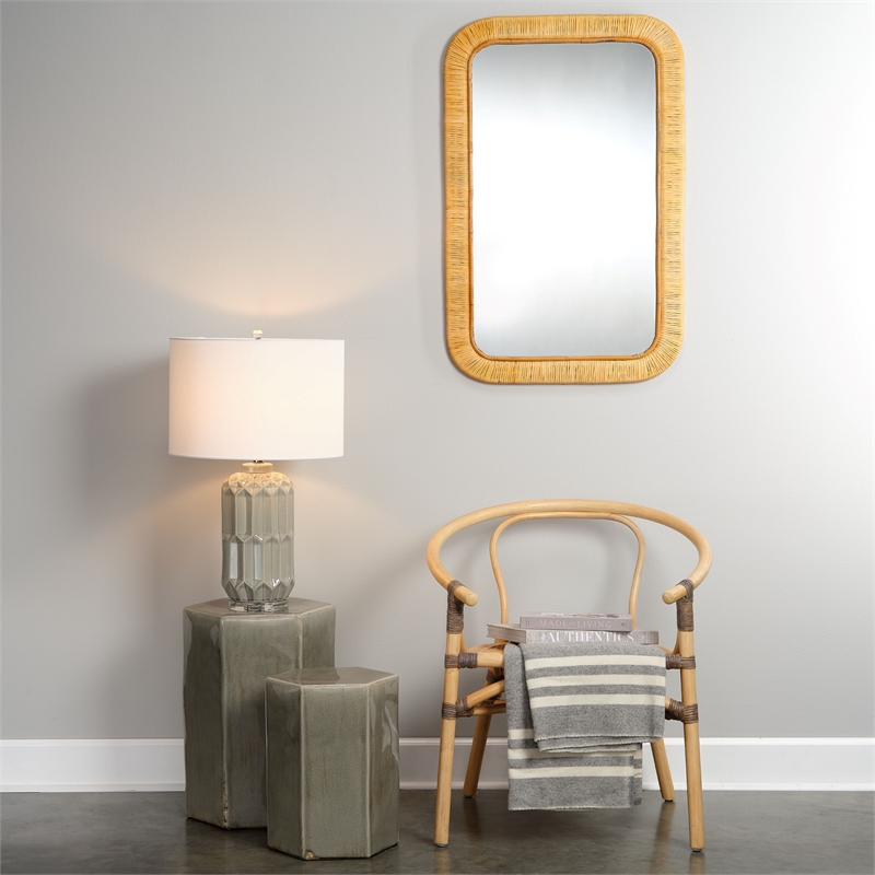 Pemberly Row Ceramic Side Table with Geometric Design in Gray
