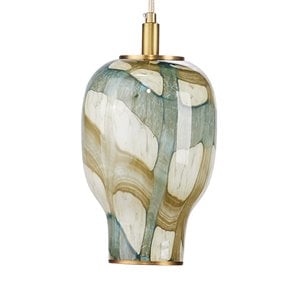 Pemberly Row Coastal Glass Pendant in Pale Blue with Antique Brass Finish