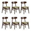 Pemberly Row Wood Dining Chair Set of 6 in Green Upholstery