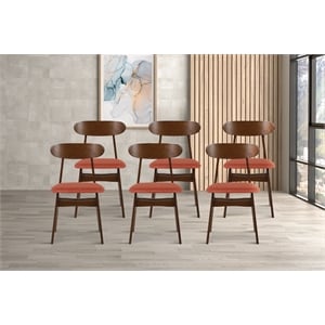 Pemberly Row Wood Dining Chair Set of 6 in Orange Upholstery