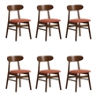 Pemberly Row Wood Dining Chair Set of 6 in Orange Upholstery