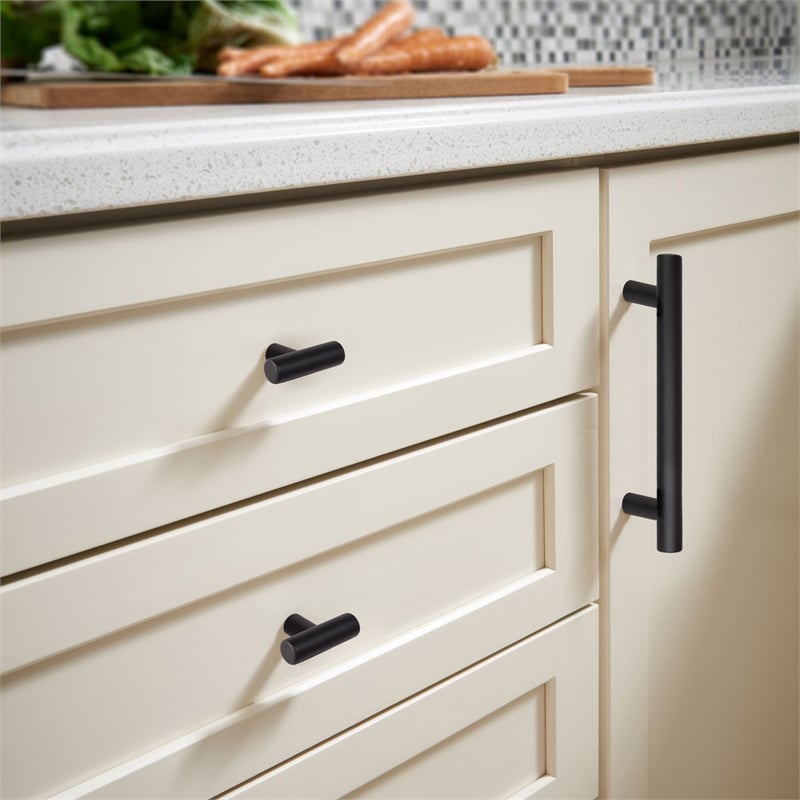 Pemberly Row Steel Cabinet Pulls 3-3/4 in Center Matte Black 5-Pack