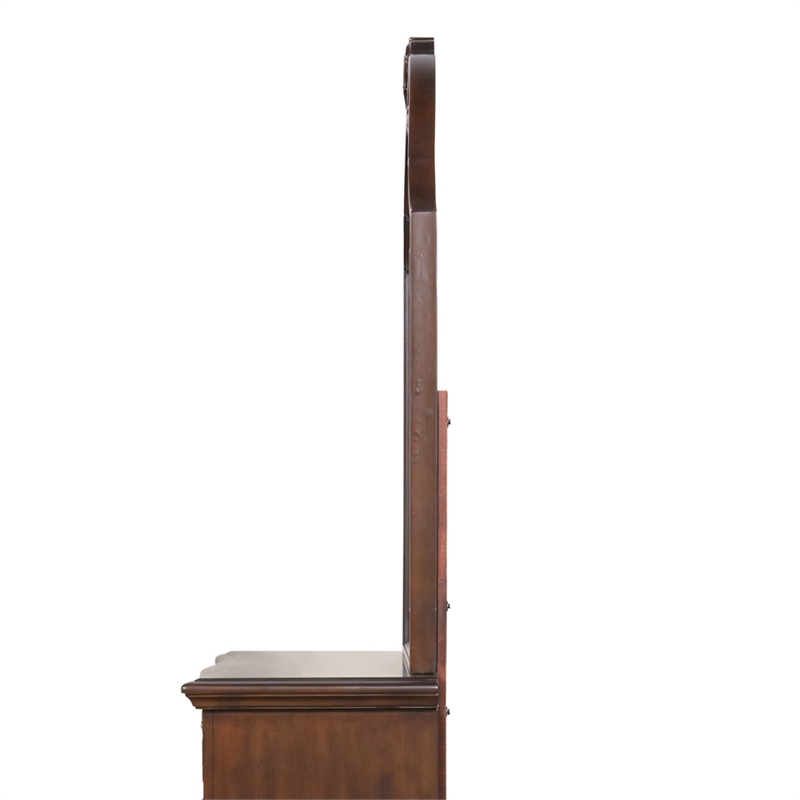 Pemberly Row Wood Framed Mirror in Cherry Finish with Gold Accents