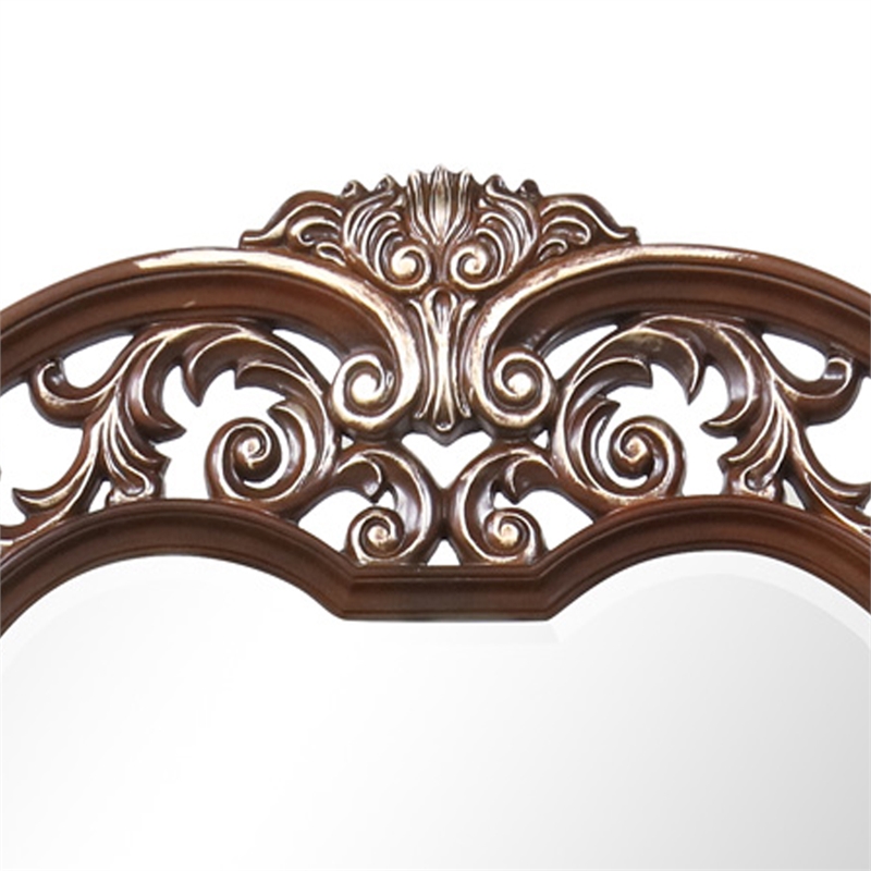 Pemberly Row Wood Framed Mirror in Cherry Finish with Gold Accents