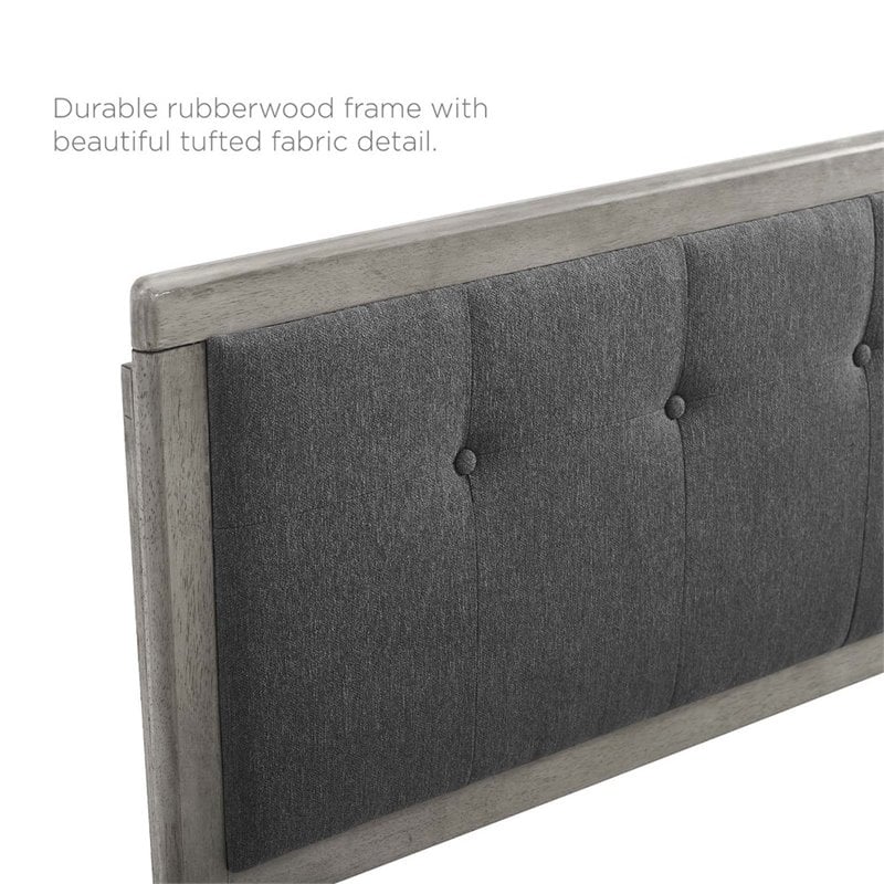 Pemberly Row Gray Charcoal Tufted King Upholstered Wood Headboard